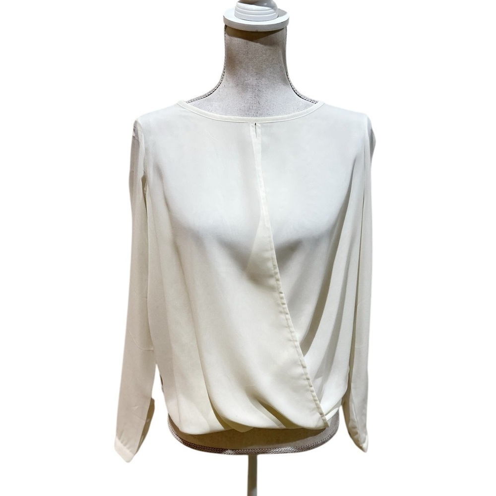 Buffalo draped ivory blouson blouse peek a boo back size small